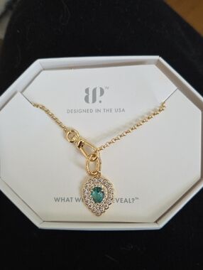 bp Gold-Tone Necklace with Green Teardrop Crystal Pendant